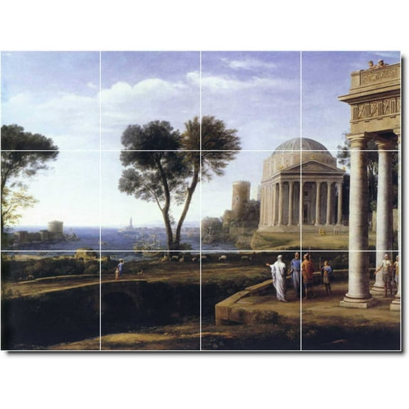 Ceramic Tile Mural-Claude Lorrain Historical Custom Tile Mural 25. 17" w x 12.75" h using (12) 4.25 x 4.25 ceramic tiles