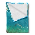 thumbnail image 2 of Cartoon Soft Flannel Fleece Throw Blanket, Seascape Underwater Treasure Galleon and Sunk Ship Pirate Kids Print, Cozy Plush for Indoor and Outdoor Use, 60" x 80", Teal and Yellow, by Ambesonne, 2 of 5