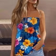 thumbnail image 2 of OIOLOYJM Womens Tube Top Spring Bandeau Strapless Palm Tree Peplum Top Backless Vacation Flowy Casual Clothes Blue L, 2 of 4