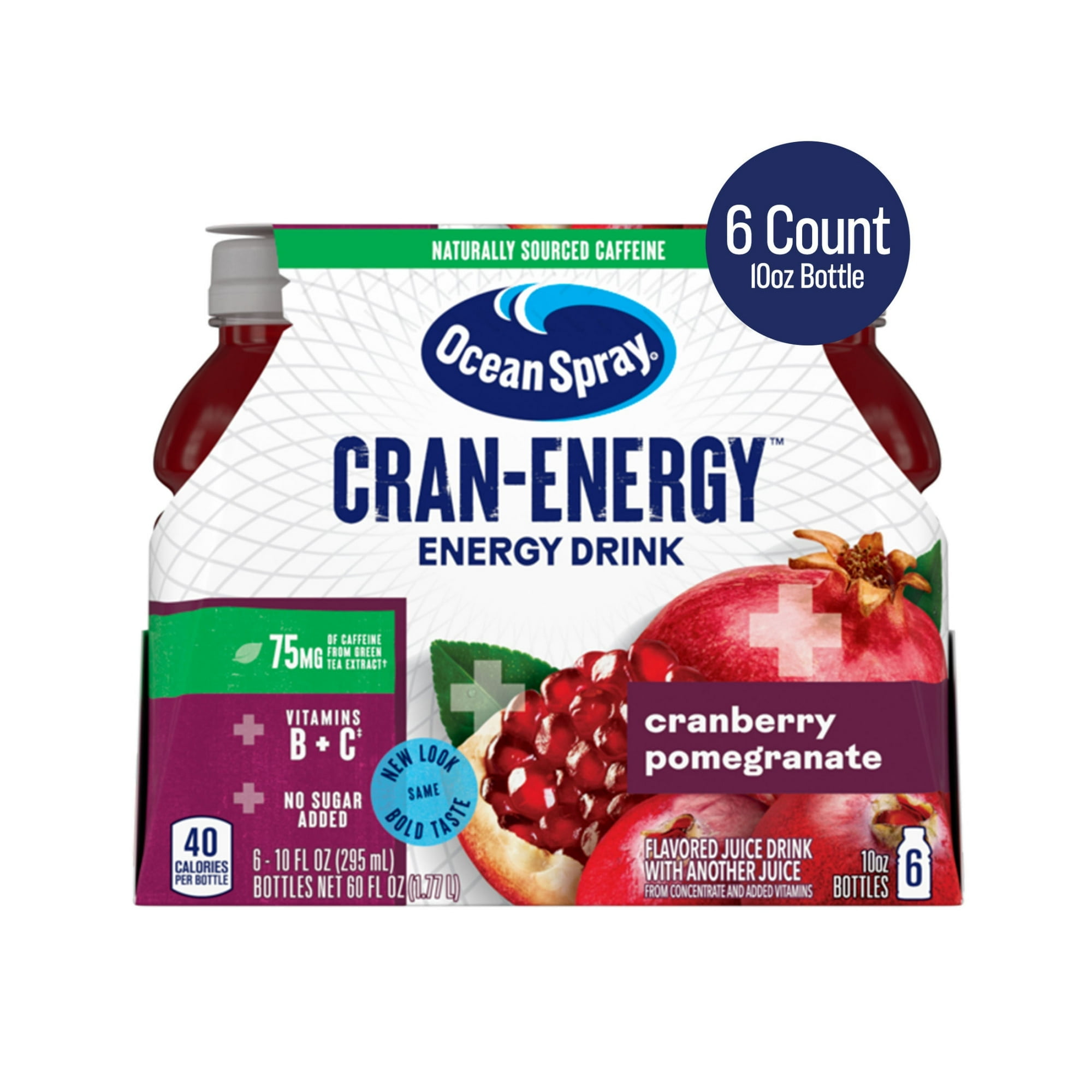 (2 pack) Ocean Spray® Cran-Energy™ Cranberry Pomegranate Juice Drinks, 10 fl oz Bottles, 6 Count