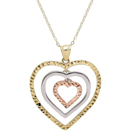 Simply Gold 10kt Yellow, White and Pink Gold Triple Open Heart Pendant