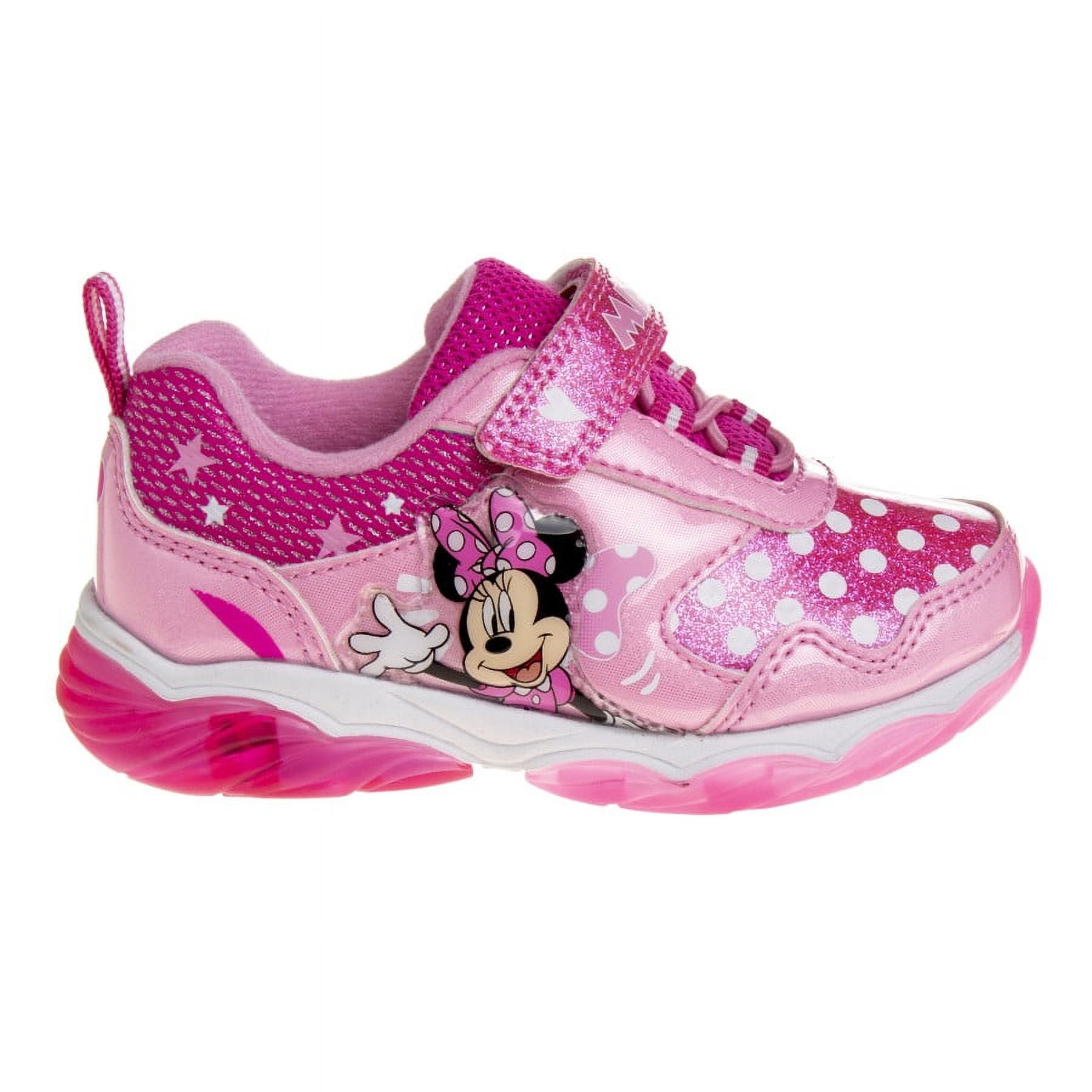 Disney Minnie Mouse Toddler Girls' Hook & Loop Sneakers with 4 White Lights - Pink, Size: 7