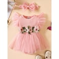 thumbnail image 2 of Bagilaanoe Newborn Baby Girl Rompers Dress Embroidery Fly Sleeve Bodysuit + Headband 3M 6M 9M 12M 18M Infant Tulle A-line Princess Dresses, 2 of 9