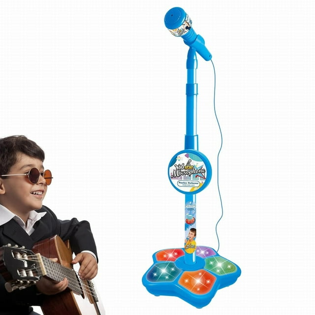 IMENGL Microphone et Support pour Enfants Machines de Karaoké pour Filles Microphone pour Enfants Machine de Karaoké Réglable avec Lumière Pédale Passe-Temps pour Filles Chanter Jouet Musical avec Classification Précoce Clignotante,Éducation