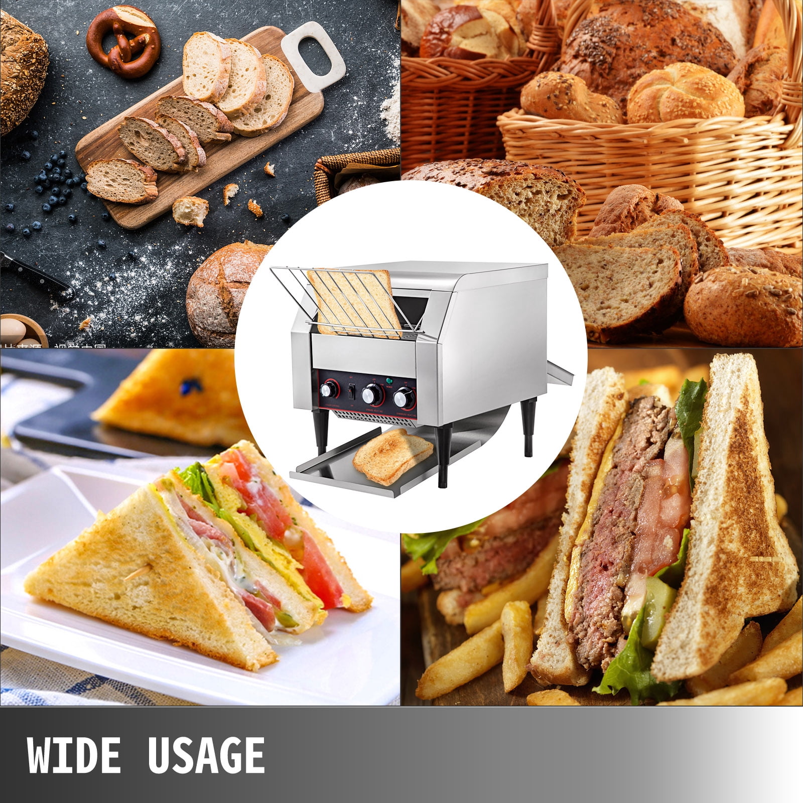 VEVOR 1770W Commercial Conveyor Toaster,300PCS/Hour 110V Heavy Duty Stainless Steel Toaster for Restaurant Breakfast, Sliver