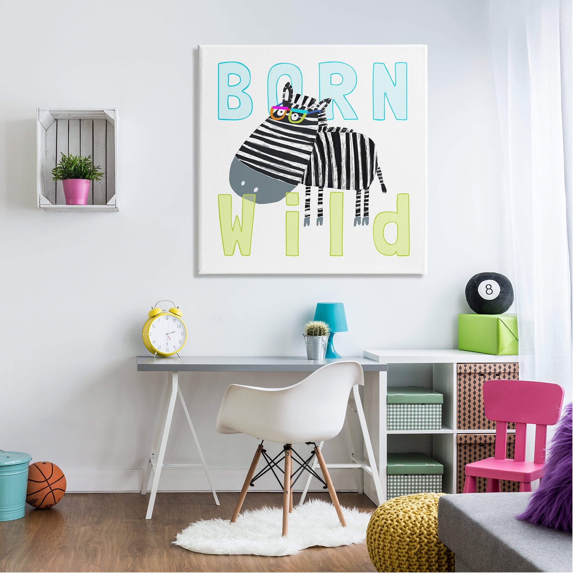 Stupell Industries Born Wild Zebra Phrase Animals & Insects Painting Gallery Wrapped Canvas Print Wall Art, 36 x 36
