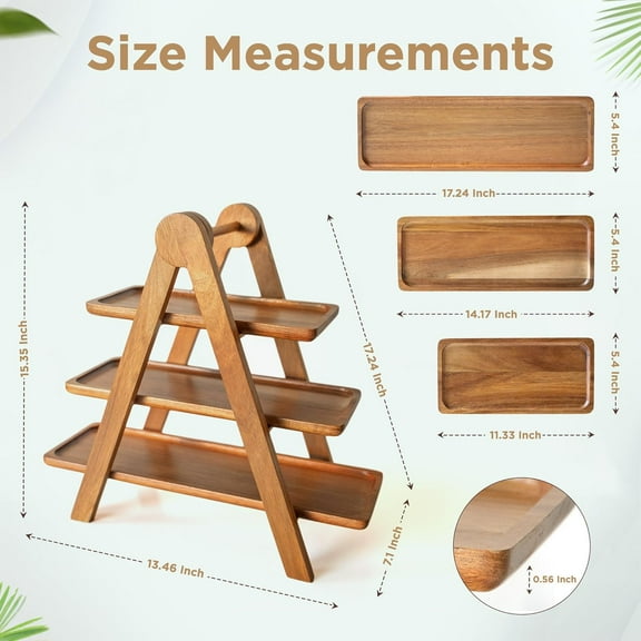 3 Tier Wooden Serving Tray Set with 2 Tongs, Elegant Charcuterie & Dessert Stand for Party, Wedding, Picnic