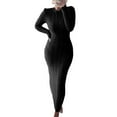 thumbnail image 1 of VISgogo Vestido de Punto de Manga Larga para Mujer, Patrón de Ganchillo Color sólido Acanalado Cuello Redondo Casual Fiesta de Club Largo de una Pieza VISgogo  moda, 1 of 5