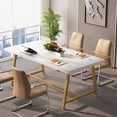 thumbnail image 4 of Finmind 6-Seater Conference Table, 70.87"L Vintage Wood Executive Desk with Strong Metal Frame for Meeting Room, White and Gold, 4 of 6