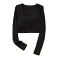 thumbnail image 2 of UJNDER Women's Peach Heart Collar Bottoming Shirt with Navel Long Sleeve Top with Chest Pad Slim Tops for Women Elastic Fit Black XL, 2 of 5