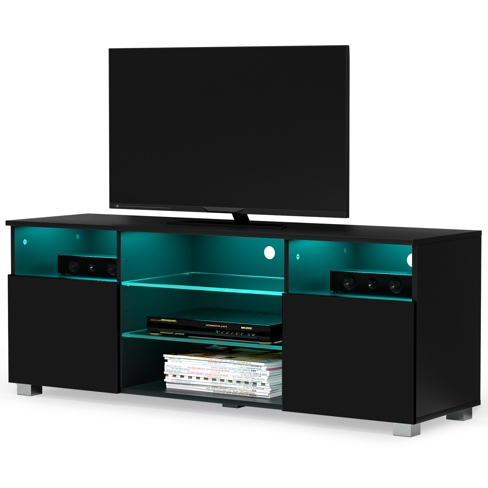 ChVans LED TV Stand for 55 inch TV, High Glass Modern Entertainment Center with LED Lights and Glossy Cabinets