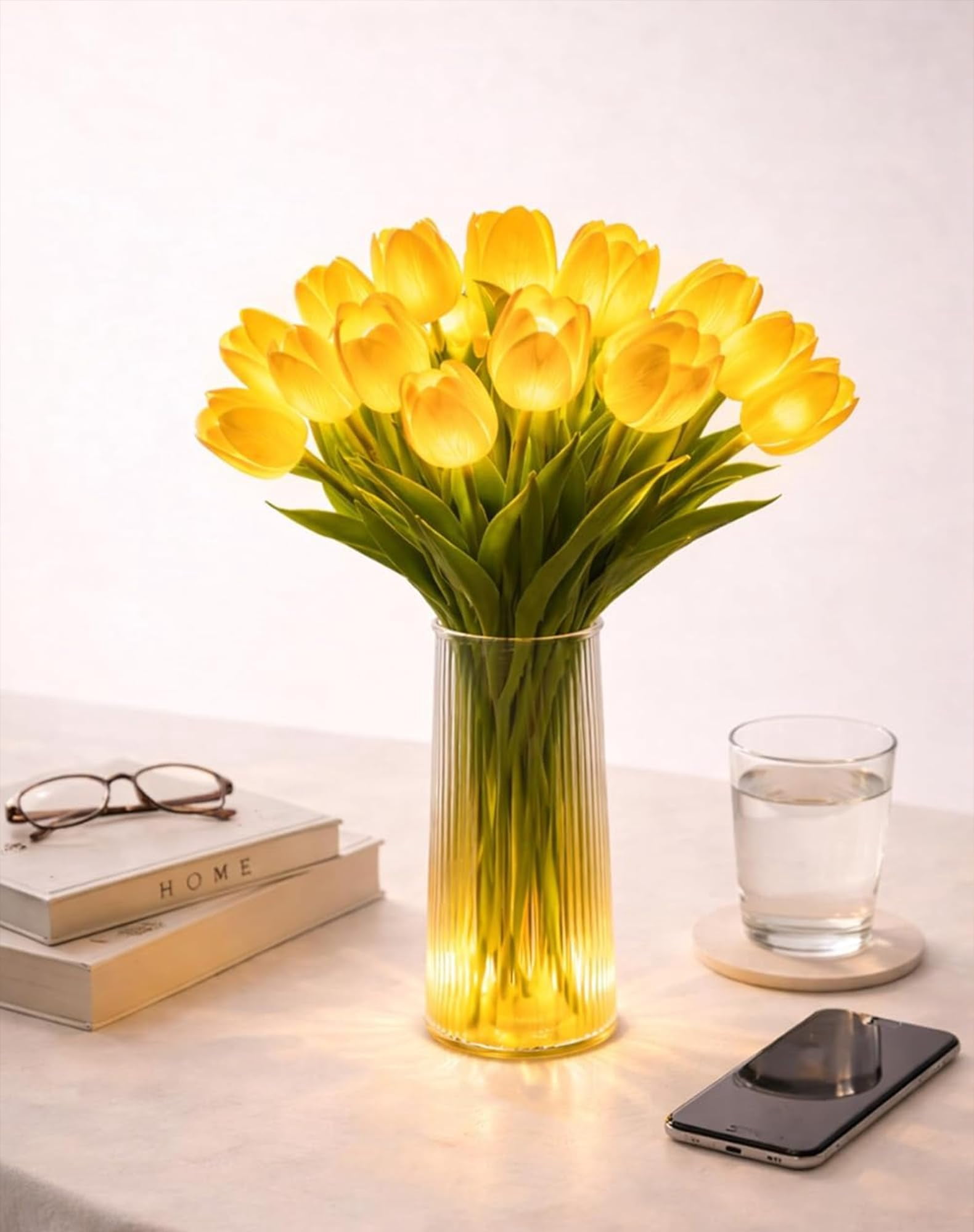 Tulip LED Light Lamp, 15PCS Artificial Tulip Flowers Light, Warm White Night Light with Adjustable Stems for Bedroom Bedside Romantic Decor Gift