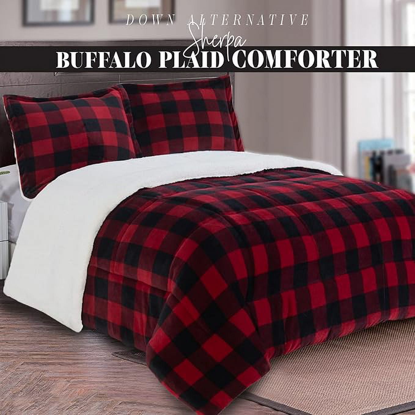 Elegant Comfort Reversible Checkered Queen Comforter Set Burgundy/Black