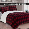 thumbnail image 2 of Elegant Comfort 3-Piece Buffalo Lodge-Plaid Comforter Set, Luxurious, Heavyweight, All Season, Micromink Sherpa-Backing Reversible Micro-Suede, Soft and Plush, King, Burgundy/Black, 2 of 5