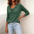 thumbnail image 5 of Homenesgenics Tops for Women Long Sleeve Solid-Color Scoop-Neck Fall Pullover Shirt Green M, 5 of 7