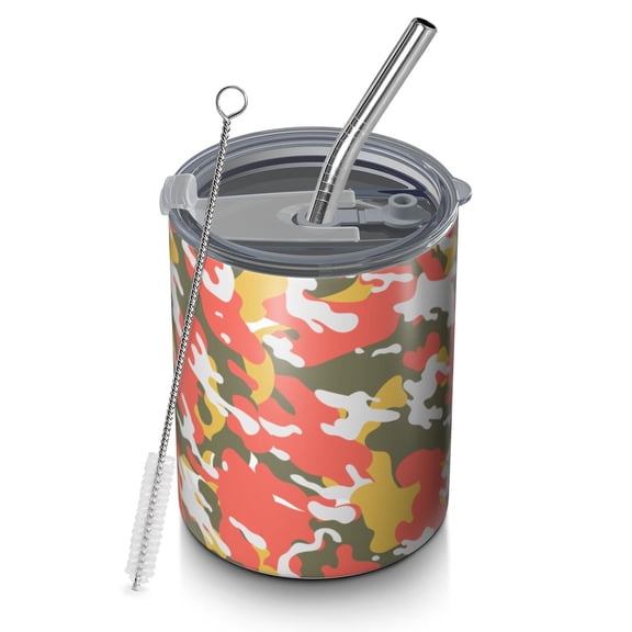 Camouflage 12oz Stainless Steel Coffee Mug – Double-Wall Insulated Cup with Spill-Resistant Lid, 360° Full-Print Design, Keeps Drinks Hot & Cold for Home, Office, Travel, Thanksgiving,Christmas
