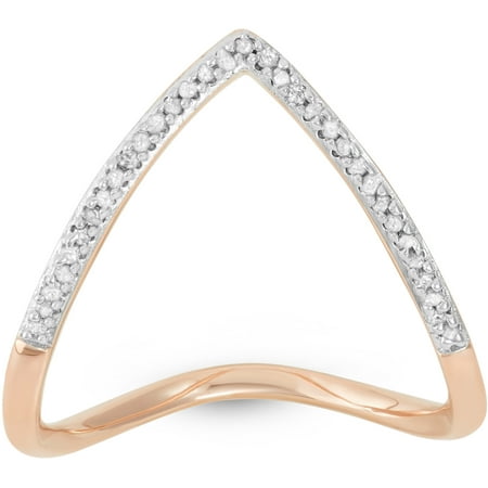 Diamond Accent Rose Gold over Sterling Silver Chevron Ring, Size 7