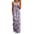 thumbnail image 2 of Wide Leg Jumpsuits for Women Dressy Casual Summer Rompers Smocked Sleeveless Floral Jumpers with Pockets Purple M, 2 of 6