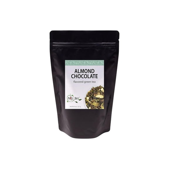 The Spice Hut - Almond Chocolate Green Tea, with Caffeine - Antioxidant Green Tea, Hot & Iced, Makes 80-100 CUPS - 8oz Resealable Airtight Pouch