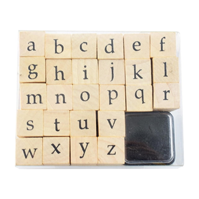 Rongfmy Rustic Wooden Rubber Stamps Stationery Letters Alphabets Stamp for Planner Diary Lower Case