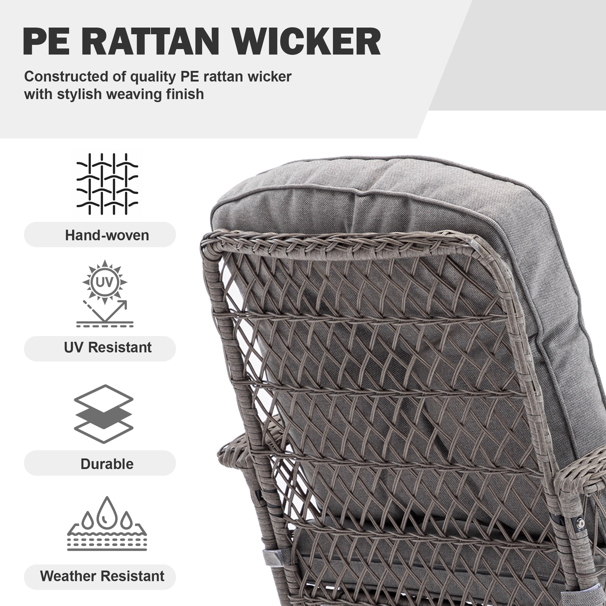 Patio Furniture Rocking Chairs Set, 3 Pieces Rattan Outdoor Furniture Cushioned, Patio Conversation Swivel Glider Rocker with Swivel Glider Rocker, Gray