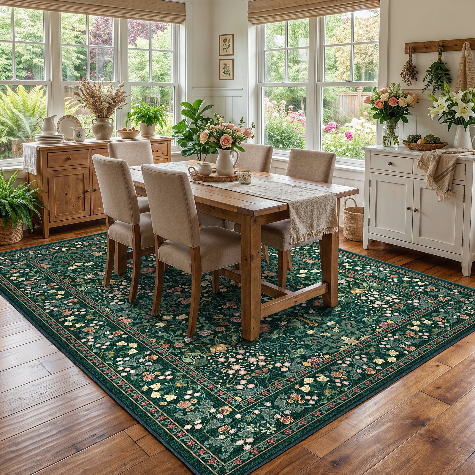 CHITOOMA 5'x7' Area Rugs for Living Room, Floral Washable Rug Boho Non-Slip Printed Carpet, Vintage Stain Resistant Indoor Rug for Bedroom Dining Room Home Office