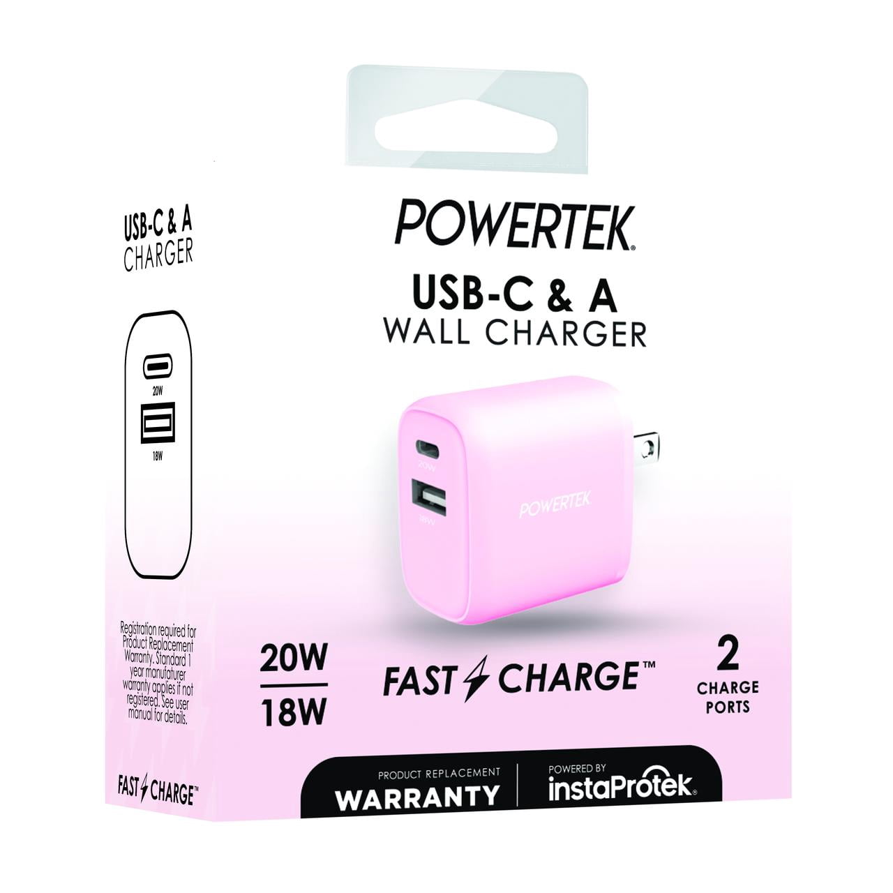 Liquipel Powertek Pastel Dual USB-A / USB-C Wall Charger - Light Pink