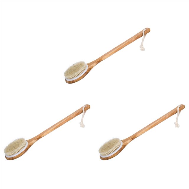3X el Mejor Cepillo Seco para el Cuerpo del Baño - Depurador de Espalda con Cerdas Naturales de con Manejar para Celulitis, Exfoliación, Desintoxicación