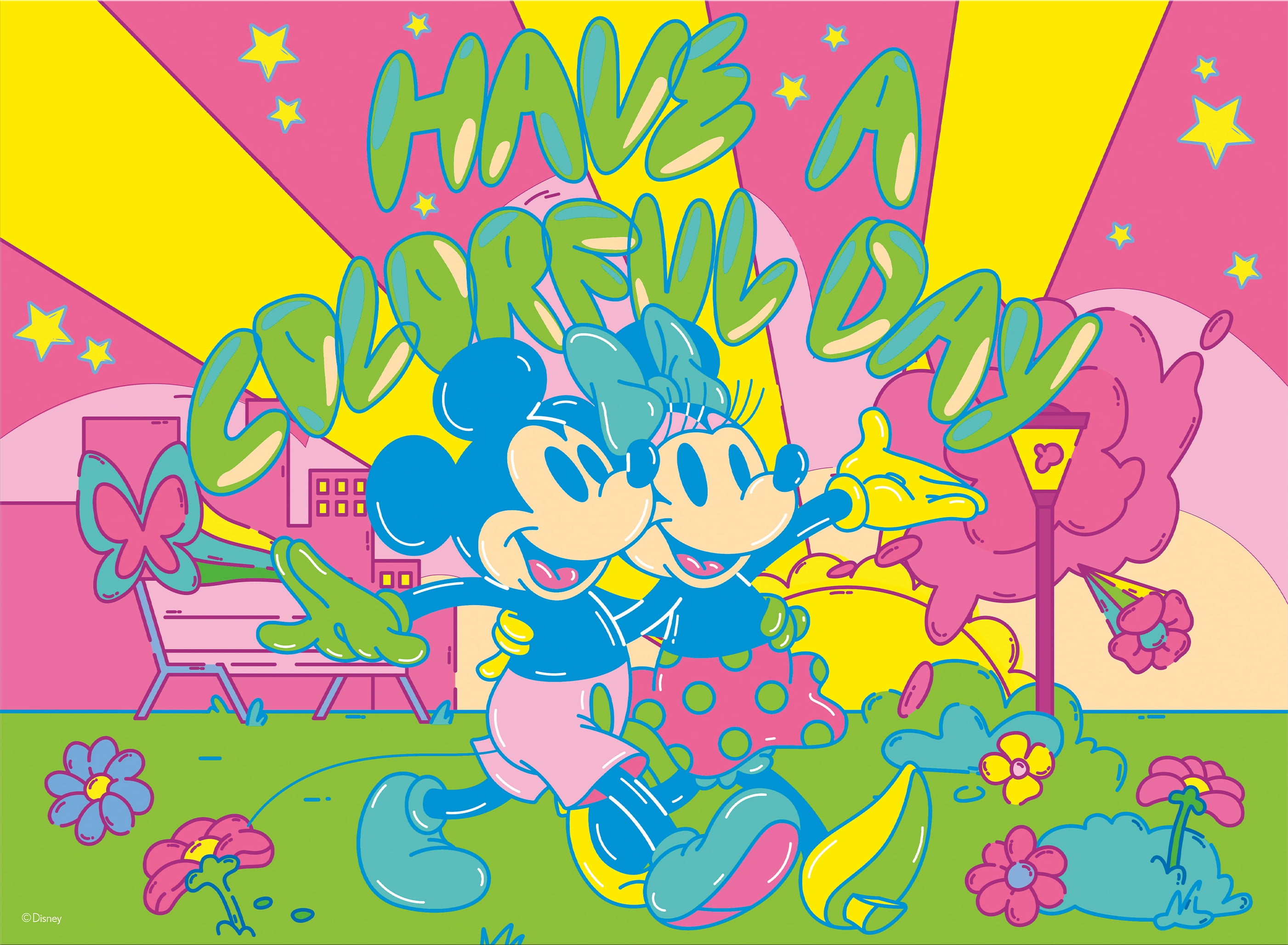Ceaco Disney Mickey and Friends Have a Colorful Day Glow in the Dark 100-Piece Interlocking Jigsaw Puzzle for Children Ages 6+