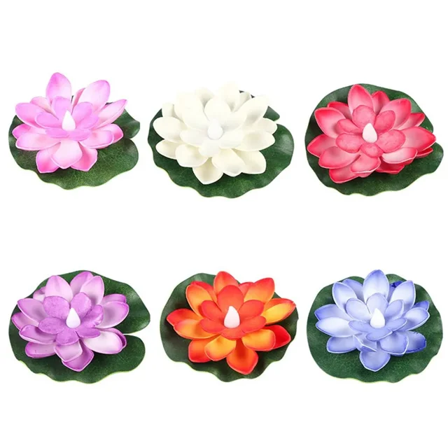6-Pack Multicolor LED Floating Water Lily Lights - Auto-On Water-Activated EVA Foam Lotus Lamps with Realistic Flickering Candle Effect, Battery-Powered Waterproof Decor for Pools, Weddings, Gardens
