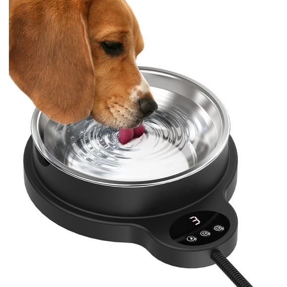 Bebedero calefactable para mascotas BEMOKURI de 50 oz de acero inoxidable con 3 temperaturas y temporizador