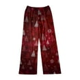 thumbnail image 4 of Women's Soft Comfortable Plush Casual Pyjama Bottoms with Christmas Snowflake and Tree Print, Home Sleep Pants for Winter Wear, Cozy Lounge Pants and Indoor Use, Deep Red, XS, 4 of 5
