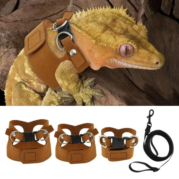 Wekvgz 3 Pack Bearded Dragon Harness and Leash Set Adjustable Soft Leather Lizard Harness 3 Sizes with Leash for Bearded Dragon Lizard Squirrel