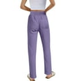 thumbnail image 4 of MIXUE Linen Pants Women Summer Solid Color High Waist Elastic Drawstring Lightweight Loose Fit Casual Pockets Straight Leg Sweatpants Outwear,Purple,S, 4 of 7