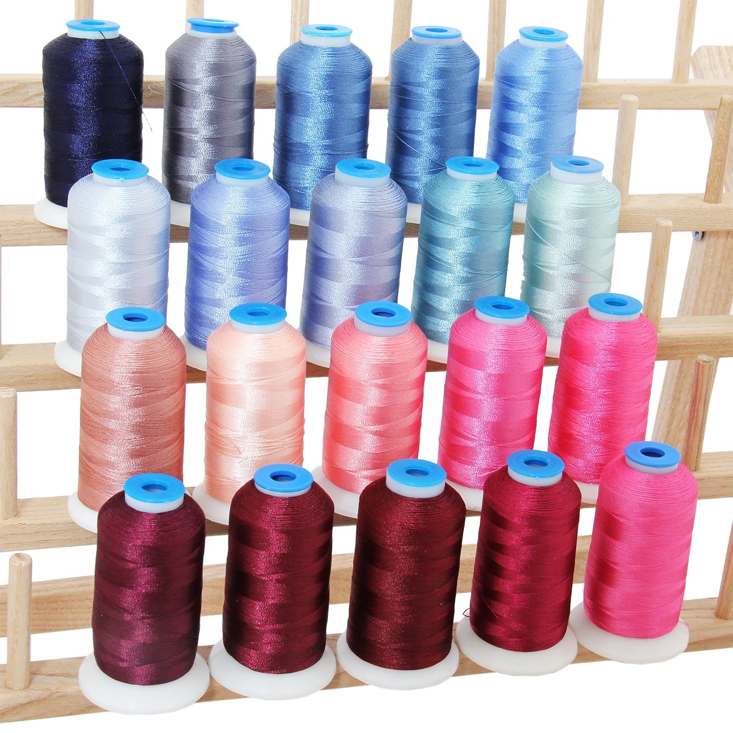 Threadart 20 Spool Polyester Embroidery Machine Thread Pink/Blue Colors | 1000M Spools 40wt | For Brother Babylock Janome Singer Pfaff Husqvarna Bernina Machines - 10 Sets Available