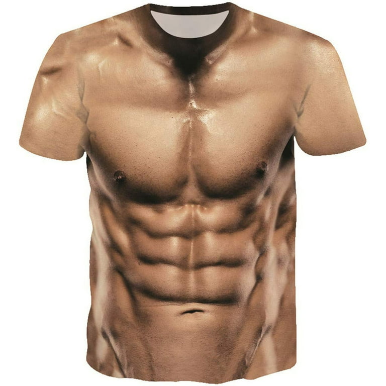 Men Muscle Shirt 3x,Mens 3D Fake Abs Plus Size T Shirts Shredded Chest  Printed Short Sleeve Costume Novelty Tees Shirt