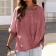 thumbnail image 2 of Blusa de verano de lino con cuello en V y botones para mujer - Top informal oversize de manga corta y corte holgado, 2 of 5
