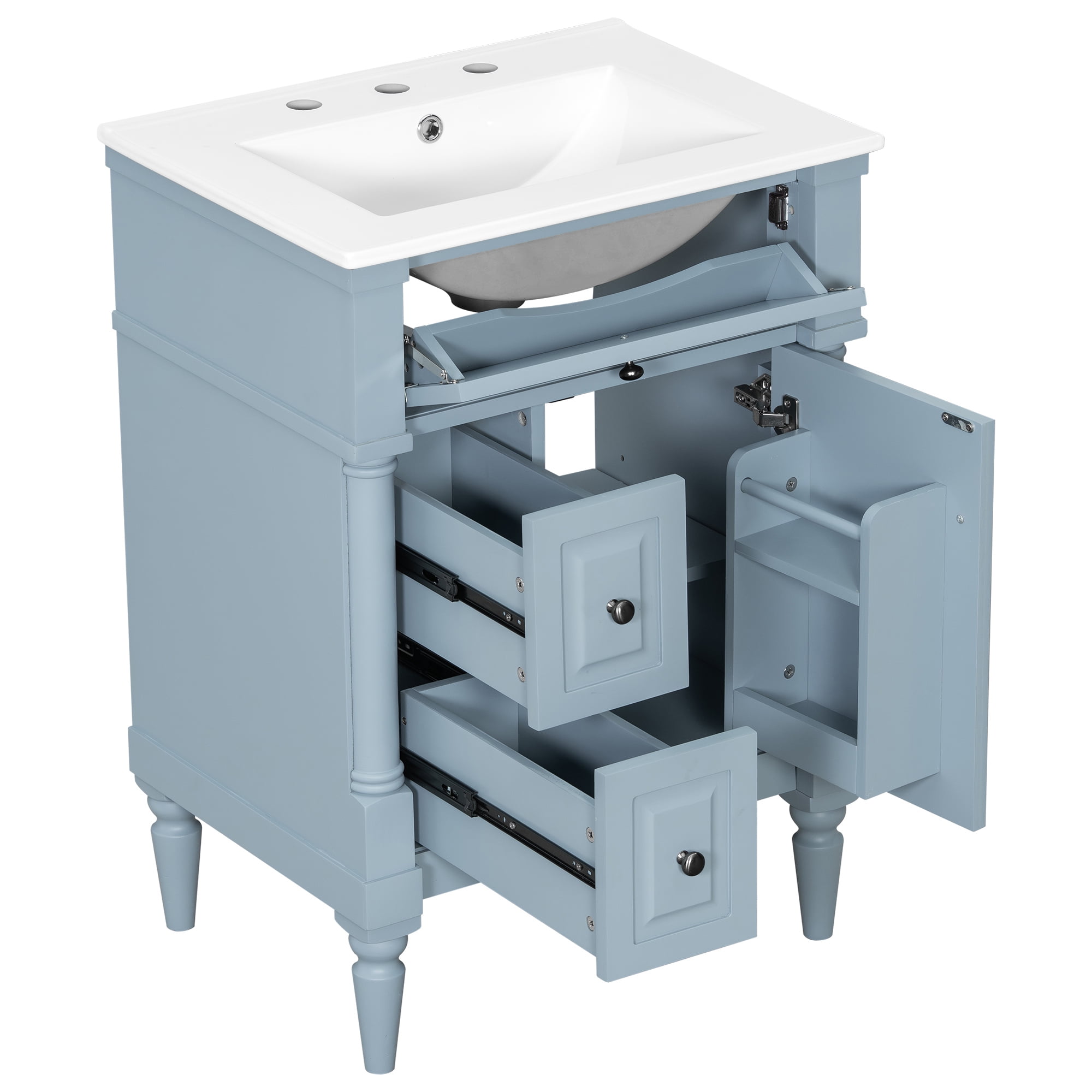 Alvantor 24" Bathroom Vanity with Ceramic Sink, Freestanding Storage Cabinet with Flip Drawers Blue