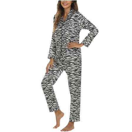 

Tuscom Womens Pajama Sets Fashion Print Lapel Buttons Home Wear Two-Piece Suit Long Sleeve Tops Long Pants Sleepwear