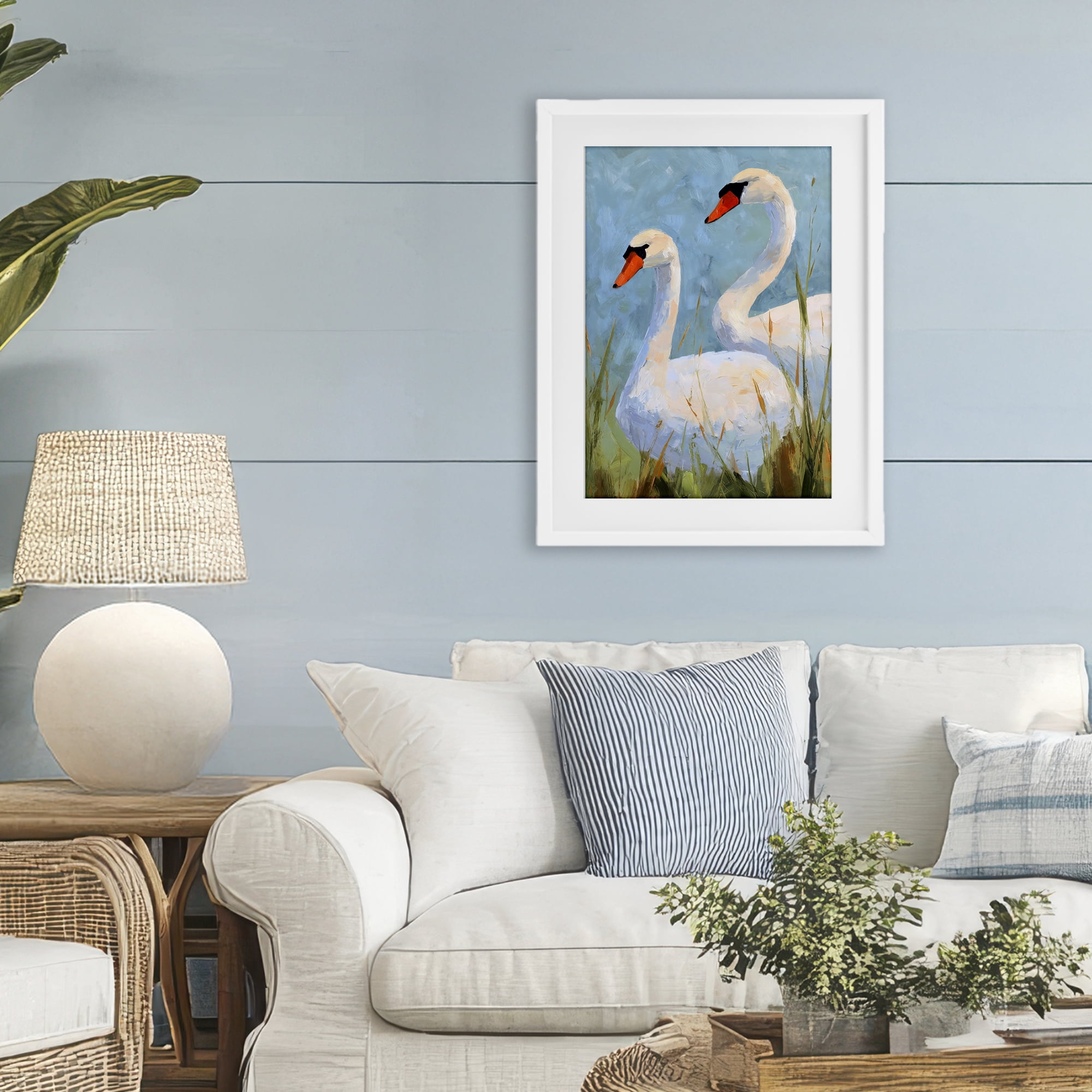 Stupell Industries Long Necks Swan Pear White Framed Print Under Glass, design by Petal Prints Design