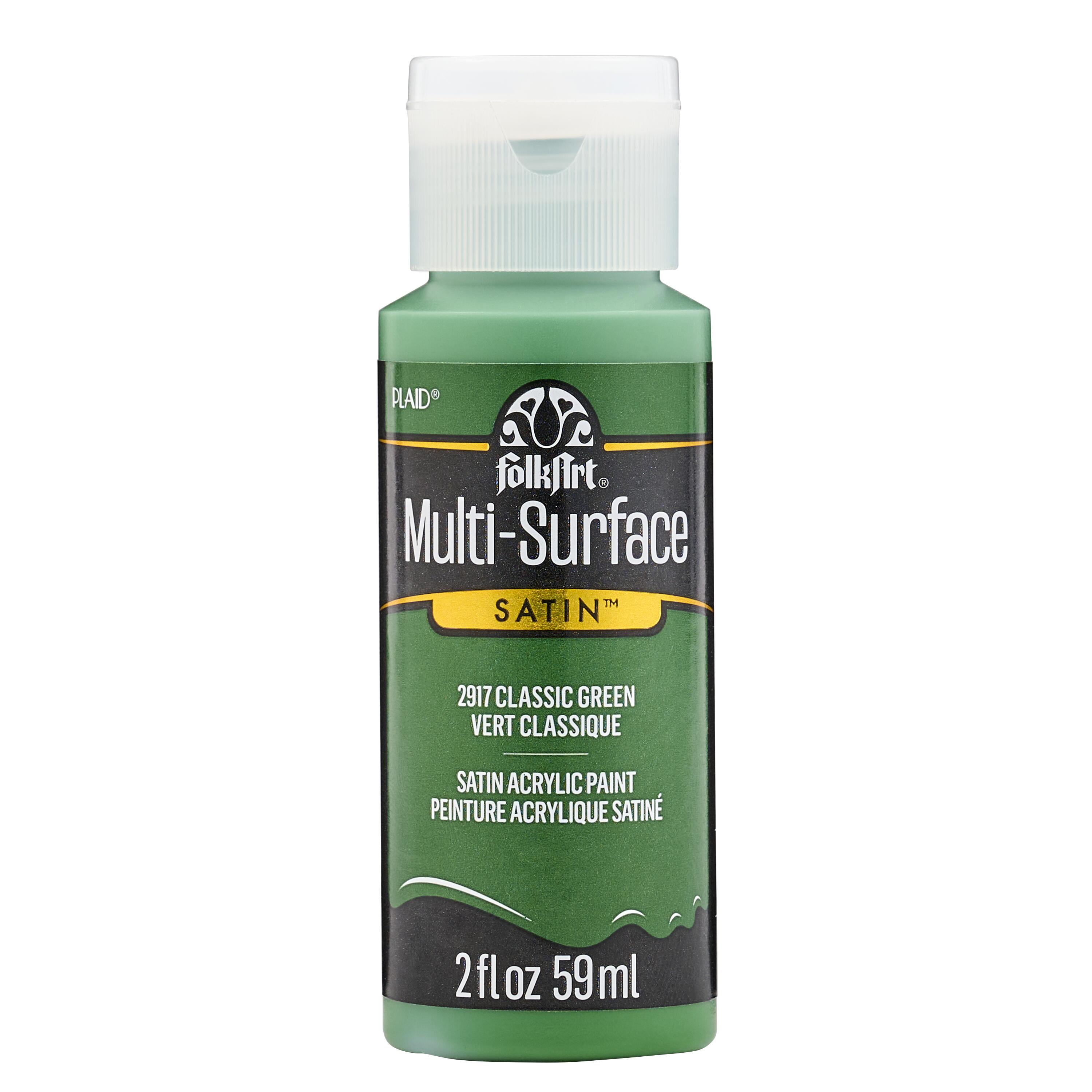 (2 pack) FolkArt Multi-Surface Acrylic Craft Paint, Satin Finish, Classic Green, 2 fl oz