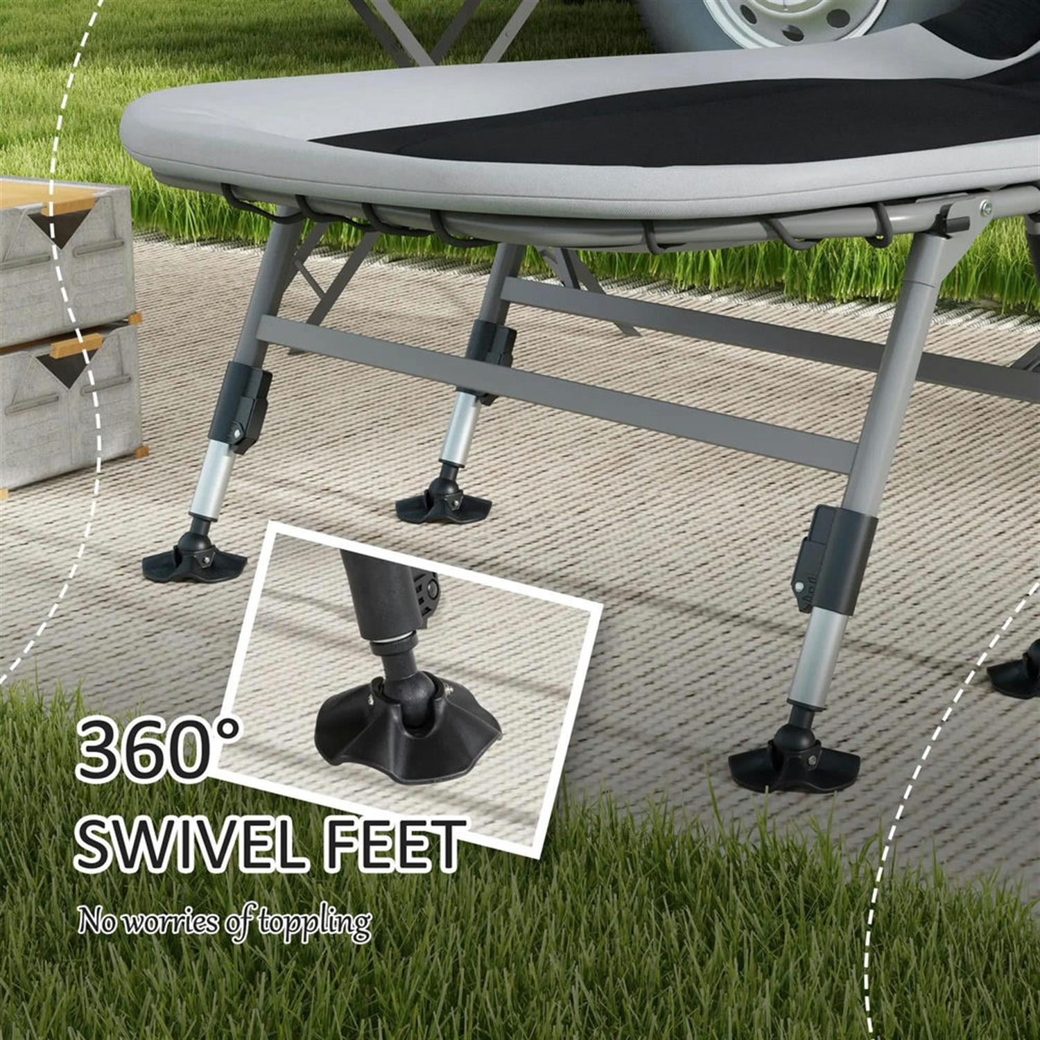 Demi Bonn Heavy Duty Camping Cot, Outdoor Portable Folding Bed with Comfortable Padded Cushion, 180° Reclining Backrest, 400 lbs Weight Limit, Gray