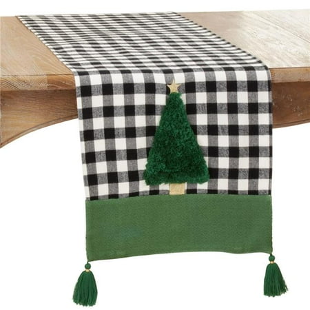 

SARO 1330.G1672B 16 x 72 in. Oblong Green Christmas Tree Design Buffalo Plaid Table Runner