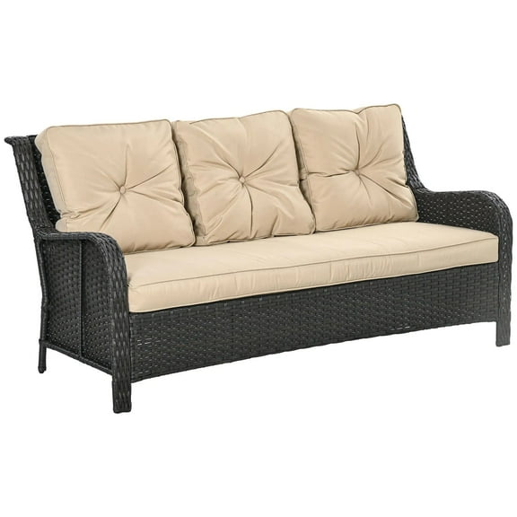 Resenkos 3 Seater Rattan Sofa, Outdoor Sectional Furniture, Beige