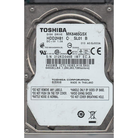 MK6465GSX, A0/GJ003A, HDD2H81 C SL01 B, Toshiba 640GB SATA 2.5 Hard Drive