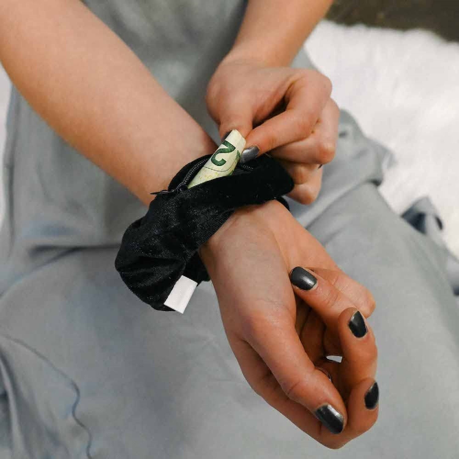 Velvet Scrunchie Set of 6 | Hidden Zipper Pocket Storage for Cash, Keys,  | Women's Hair Accessory