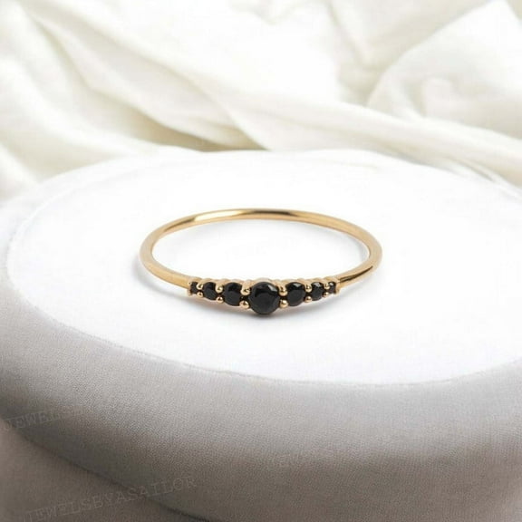 JEWELSBYASAILOR Natural Black Onyx Bridal Band / Women's Fine Anniversary Ring / Customized Statement Band