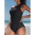 thumbnail image 5 of Charmo One Shoulder One Piece Swimsuits for Womens Ribbed Scalloped Bathing Suits Modest Tummy Control Keyhole Swimwear, 5 of 11