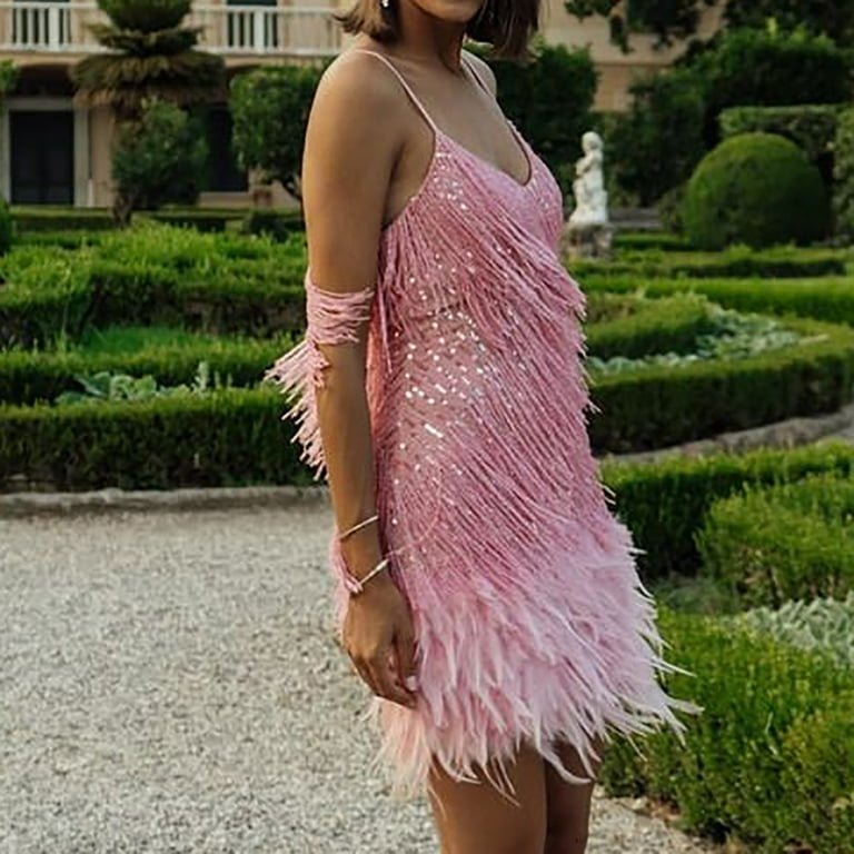 2022 Women Ostrich Feather Dress Wedding High-End Sexy Solid Fluffy Mini  Dress