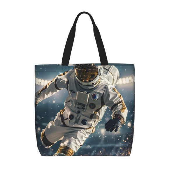 Sikiie Astronaut Soccer Field Print Single Shoulder Bag, Large Capacity Zipper Handbag, Waterproof Shopping Bag, School and Work Shoulder Bag